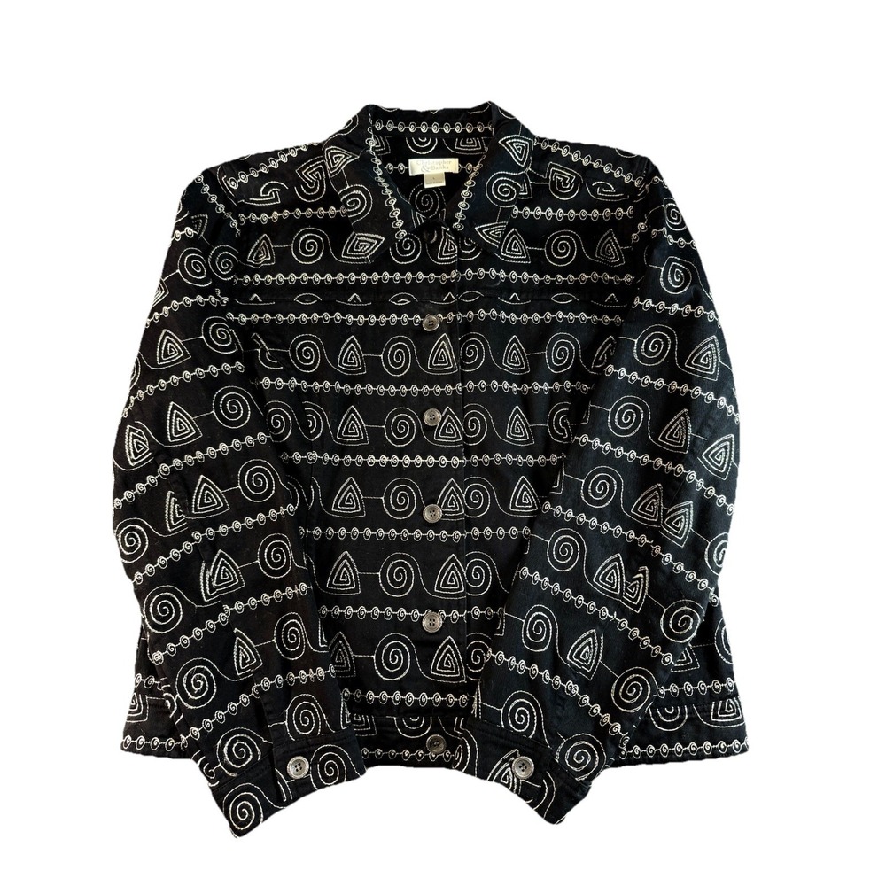 Christopher & Banks Embroidered Jacket L Black Artsy Boho Southwestern Cotton